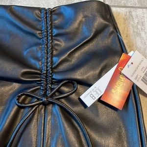 BLACK Faux LEATHER SKIRTS SIZE MEDIUM & X-LARGE WITH Shirred RIBBON SLIT INFRONT